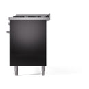 ILVE 60-inch Professional Plus II Natural Gas Dual Fuel Range with 9 Burners, Griddle, and Solid Door Oven in Glossy Black  (UP60FQMPBK)