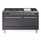 ILVE 60-inch Professional Plus II Natural Gas Dual Fuel Range with 9 Burners, Griddle, and Solid Door Oven in Matte Graphite (UP60FQMPMG)