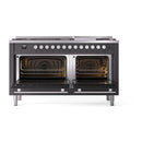 ILVE 60-inch Professional Plus II Propane Gas Dual Fuel Range with 9 Burners, Griddle, and Solid Door Oven in Matte Graphite (UP60FQMPMGLP)