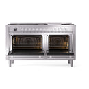 ILVE 60-inch Professional Plus II Propane Gas Dual Fuel Range with 9 Burners, Griddle, and Solid Door Oven in Stainless Steel (UP60FQMPSSLP)