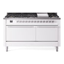 ILVE 60-inch Professional Plus II Natural Gas Dual Fuel Range with 9 Burners, Griddle, and Solid Door Oven in White (UP60FQMPWH)