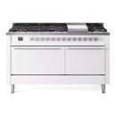 ILVE 60-inch Professional Plus II Propane Gas Dual Fuel Range with 9 Burners, Griddle, and Solid Door Oven in White (UP60FQMPWHLP)
