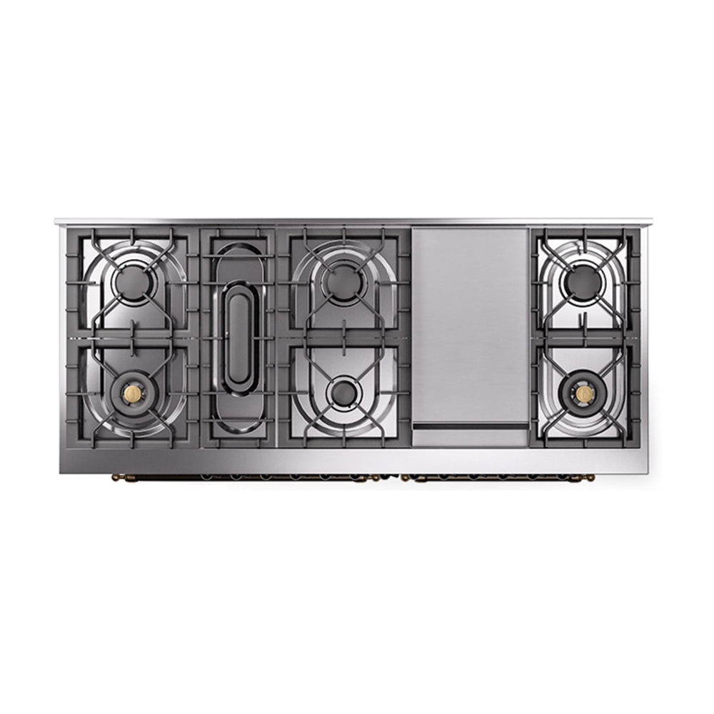ILVE burner layout diagram with griddle center and multiple burner zones in dark gray
