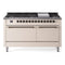 ILVE 60-Inch Nostalgie II Propane Gas Dual Fuel Range with 9 Burners, Griddle and Solid Door Oven in Antique White with Bronze Trim (UP60FQNMPAWBLP)
