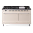 ILVE 60-Inch Nostalgie II Natural Gas Dual Fuel Range with 9 Burners, Griddle and Solid Door Oven in Antique White with Chrome Trim (UP60FQNMPAWC)