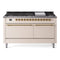 ILVE 60-Inch Nostalgie II Propane Gas Dual Fuel Range with 9 Burners, Griddle and Solid Door Oven in Antique White with Brass Trim (UP60FQNMPAWGLP)