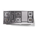 ILVE 60-Inch Nostalgie II Propane Gas Dual Fuel Range with 9 Burners, Griddle and Solid Door Oven in Blue Grey with Bronze Trim (UP60FQNMPBGBLP)