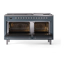 ILVE 60-Inch Nostalgie II Propane Gas Dual Fuel Range with 9 Burners, Griddle and Solid Door Oven in Blue Grey with Chrome Trim (UP60FQNMPBGCLP)