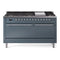ILVE 60-Inch Nostalgie II Propane Gas Dual Fuel Range with 9 Burners, Griddle and Solid Door Oven in Blue Grey with Chrome Trim (UP60FQNMPBGCLP)