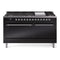 ILVE 60-Inch Nostalgie II Propane Gas Dual Fuel Range with 9 Burners, Griddle and Solid Door Oven in Glossy Black with Chrome Trim (UP60FQNMPBKCLP)