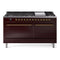 ILVE 60-Inch Nostalgie II Propane Gas Dual Fuel Range with 9 Burners, Griddle and Solid Door Oven in Burgundy with Brass Trim (UP60FQNMPBUGLP)