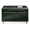 ILVE 60-Inch Nostalgie II Propane Gas Dual Fuel Range with 9 Burners, Griddle, and Solid Door Oven in Emerald Green with Chrome Trim (UP60FQNMPEGCLP)
