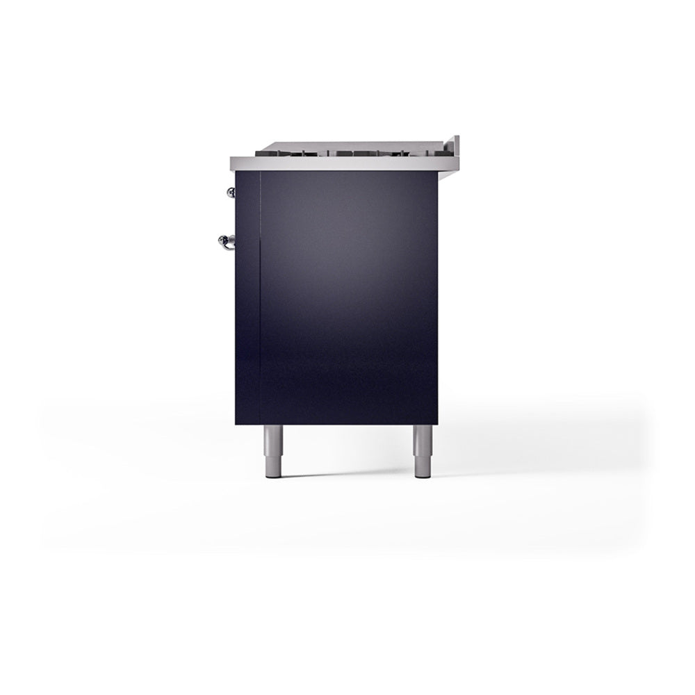 Midnight blue solid door oven cabinet with chrome handle and support legs