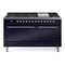 ILVE 60-Inch Nostalgie II Propane Gas Dual Fuel Range with 9 Burners, Griddle, and Solid Door Oven in Midnight Blue with Chrome Trim (UP60FQNMPMBCLP)