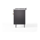 ILVE 60-Inch Nostalgie II Natural Gas Dual Fuel Range with 9 Burners, Griddle, and Solid Door Oven in Matte Graphite with Brass Trim (UP60FQNMPMGG)