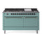 ILVE 60-Inch Nostalgie II Propane Gas Dual Fuel Range with 9 Burners, Griddle and Solid Door Oven in Mediterranean Mint with Burnished Bronze Trim (UP60FQNMPMMBLP)