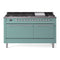 ILVE 60-Inch Nostalgie II Natural Gas Dual Fuel Range with 9 Burners, Griddle and Solid Door Oven in Mediterranean Mint with Chrome Trim (UP60FQNMPMMC)