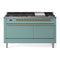 ILVE 60-Inch Nostalgie II Natural Gas Dual Fuel Range with 9 Burners, Griddle and Solid Door Oven in Mediterranean Mint with Brass Trim (UP60FQNMPMMG)