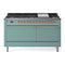 ILVE 60-Inch Nostalgie II Natural Gas Dual Fuel Range with 9 Burners, Griddle and Solid Door Oven in Mediterranean Mint with Copper Trim (UP60FQNMPMMP)