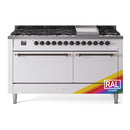 ILVE 60-Inch Nostalgie II Natural Gas Dual Fuel Range with 9 Burners, Griddle, and Solid Door Oven in Custom RAL in Bronze Trim (UP60FQNMPRAB)