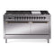 ILVE 60-Inch Nostalgie II Propane Gas Dual Fuel Range with 9 Burners, Griddle, and Solid Door Oven in Stainless Steel with Bronze Trim (UP60FQNMPSSBLP)