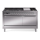 ILVE 60-Inch Nostalgie II Natural Gas Dual Fuel Range with 9 Burners, Griddle, and Solid Door Oven in Stainless Steel with Chrome Trim (UP60FQNMPSSC)