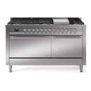 ILVE 60-Inch Nostalgie II Propane Gas Dual Fuel Range with 9 Burners, Griddle, and Solid Door Oven in Stainless Steel with Chrome Trim (UP60FQNMPSSCLP)