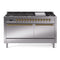 ILVE 60-Inch Nostalgie II Propane Gas Dual Fuel Range with 9 Burners, Griddle, and Solid Door Oven in Stainless Steel with Brass Trim (UP60FQNMPSSGLP)