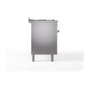 ILVE 60-Inch Nostalgie II Natural Gas Dual Fuel Range with 9 Burners, Griddle, and Solid Door Oven in Stainless Steel with Brass Trim (UP60FQNMPSSG)