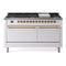 ILVE 60-Inch Nostalgie II Propane Gas Dual Fuel Range with 9 Burners, Griddle, and Solid Door Oven in White with Brass Trim (UP60FQNMPWHGLP)