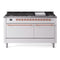 ILVE 60-Inch Nostalgie II Propane Gas Dual Fuel Range with 9 Burners, Griddle, and Solid Door Oven in White with Copper Trim (UP60FQNMPWHPLP)