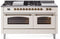 ILVE Nostalgie II 60-Inch Propane Gas Dual Fuel Range with 7 Burners, Griddle, & French Top with Triple Glass Door Oven in Antique White with Bronze Trim (UP60FSNMPAWBLP)