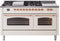 ILVE Nostalgie II 60-Inch Natural Gas Dual Fuel Range with 7 Burners, Griddle, & French Top with Triple Glass Door Oven in Antique White with Copper Trim (UP60FSNMPAWP)