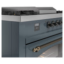 ILVE Nostalgie II 60-Inch Propane Gas Dual Fuel Range with 7 Burners, Griddle, & French Top with Triple Glass Door Oven in Blue Grey with Bronze Trim (UP60FSNMPBGBLP)