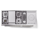 ILVE Nostalgie II 60-Inch Propane Gas Dual Fuel Range with 7 Burners, Griddle, & French Top with Triple Glass Door Oven in Blue Grey with Bronze Trim (UP60FSNMPBGBLP)