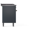 ILVE Nostalgie II 60-Inch Propane Gas Dual Fuel Range with 7 Burners, Griddle, & French Top with Triple Glass Door Oven in Blue Grey with Bronze Trim (UP60FSNMPBGBLP)