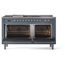 ILVE Nostalgie II 60-Inch Propane Gas Dual Fuel Range with 7 Burners, Griddle, & French Top with Triple Glass Door Oven in Blue Grey with Chrome Trim (UP60FSNMPBGCLP)