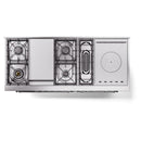 ILVE Nostalgie II 60-Inch Propane Gas Dual Fuel Range with 7 Burners, Griddle, & French Top with Triple Glass Door Oven in Blue Grey with Chrome Trim (UP60FSNMPBGCLP)