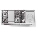 ILVE Nostalgie II 60-Inch Natural Gas Dual Fuel Range with 7 Burners, Griddle, & French Top with Triple Glass Door Oven in Blue Grey with Chrome Trim (UP60FSNMPBGC)