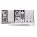 ILVE Nostalgie II 60-Inch Natural Gas Dual Fuel Range with 7 Burners, Griddle, & French Top with Triple Glass Door Oven in Blue Grey with Brass Trim (UP60FSNMPBGG)