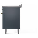 ILVE Nostalgie II 60-Inch Natural Gas Dual Fuel Range with 7 Burners, Griddle, & French Top with Triple Glass Door Oven in Blue Grey with Brass Trim (UP60FSNMPBGG)