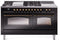 ILVE Nostalgie II 60-Inch Natural Gas Dual Fuel Range with 7 Burners, Griddle, & French Top with Triple Glass Door Oven in Glossy Black with Bronze Trim (UP60FSNMPBKB)