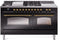 ILVE Nostalgie II 60-Inch Dual Fuel Freestanding Range in Glossy Black with Brass Trim (UP60FSNMPBKG)