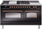 ILVE Nostalgie II 60-Inch Natural Gas Dual Fuel Range with 7 Burners, Griddle, & French Top with Triple Glass Door Oven in Glossy Black with Copper Trim (UP60FSNMPBKP)