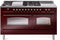 ILVE Nostalgie II 60-Inch Natural Gas Dual Fuel Range with 7 Burners, Griddle, & French Top with Triple Glass Door Oven in Burgundy with Bronze Trim (UP60FSNMPBUB)