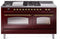 ILVE Nostalgie II 60-Inch Propane Gas Dual Fuel Range with 7 Burners, Griddle, & French Top with Triple Glass Door Oven in Burgundy with Brass Trim (UP60FSNMPBUGLP)