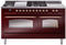 ILVE Nostalgie II 60-Inch Natural Gas Dual Fuel Range with 7 Burners, Griddle, & French Top with Triple Glass Door Oven in Burgundy with Copper Trim (UP60FSNMPBUP)