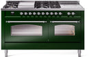 ILVE Nostalgie II 60-Inch Propane Gas Dual Fuel Range with 7 Burners, Griddle, & French Top with Triple Glass Door Oven in Emerald Green with Chrome Trim (UP60FSNMPEGCLP)