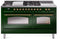 ILVE Nostalgie II 60-Inch Natural Gas Dual Fuel Range with 7 Burners, Griddle, & French Top with Triple Glass Door Oven in Emerald Green with Brass Trim (UP60FSNMPEGG)