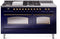 ILVE Nostalgie II 60-Inch Natural Gas Dual Fuel Range with 7 Burners, Griddle, & French Top with Triple Glass Door Oven in Midnight Blue with Bronze Trim (UP60FSNMPMBB)